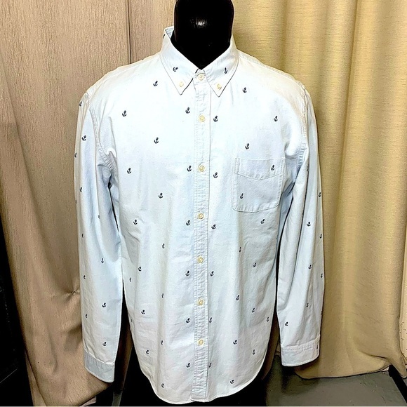 J Crew Oxford Blue Sky Denim Button Up Shirt Sz XL Long Sleeve Anchor Embroider - Picture 14 of 14